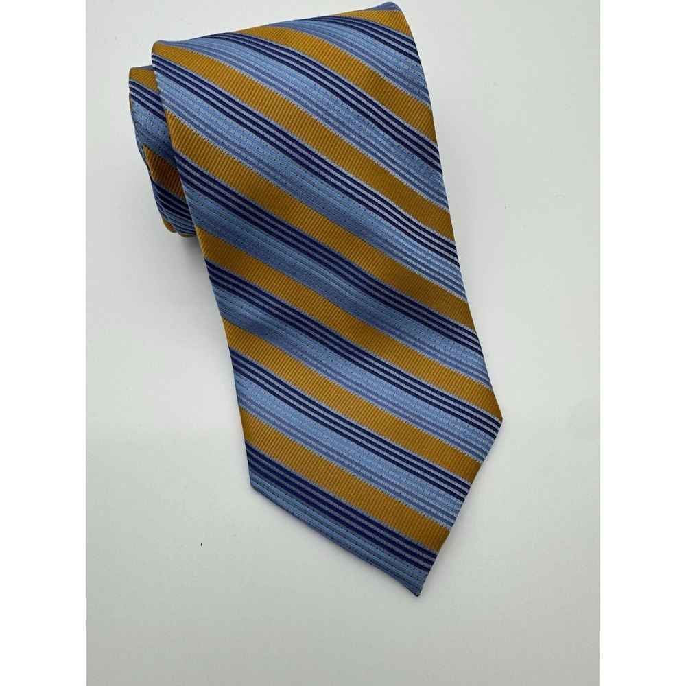 Beecroft & Bull Silk Tie Blue Gold Striped Handmade Italy Classic Necktie‎